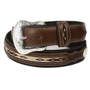 NOCONA Brown Black Ribbon Inlay Western Leather Belt 38 NEW